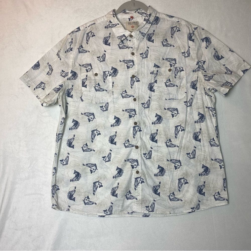 Ruff Hewn Button Down Short Sleeve White Fish Print Shirt Size XXL